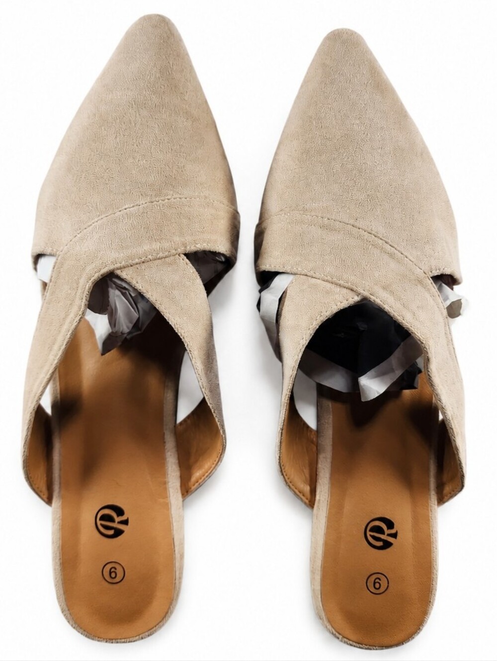 Rekayla Pointed Toe Mule Flats Beige Faux Suede Slip On Loafers Women's 9